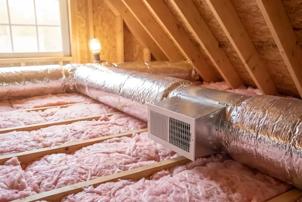 New sealed and insulated ductwork in a clean attic